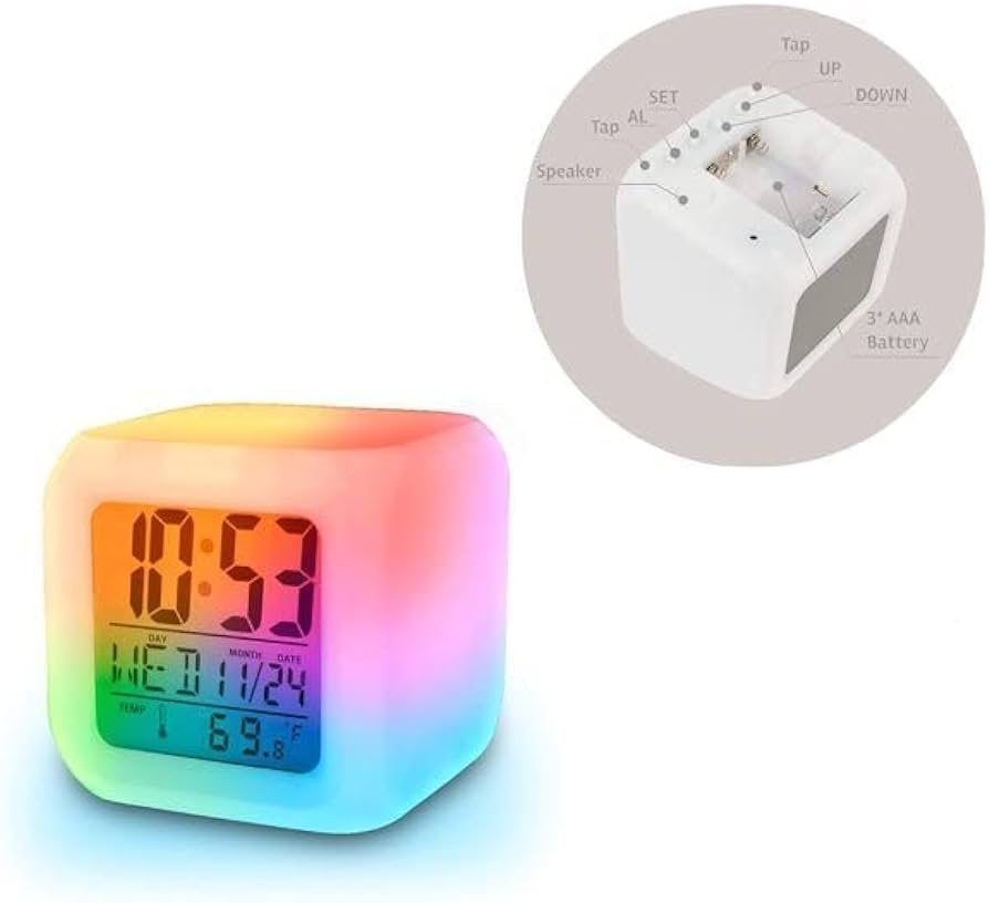 Colourful Cube Digital Clock Alarm Clock 7 LED Color Digital Display - Image 2