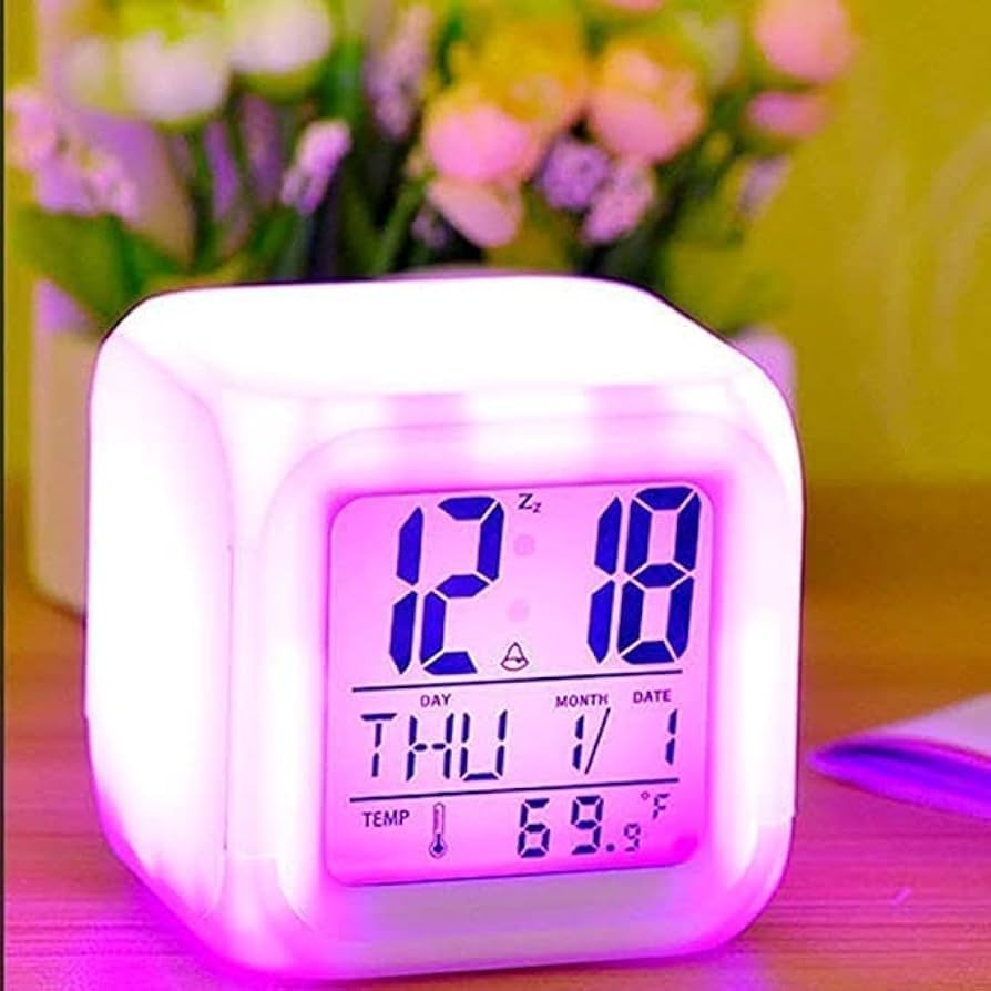 Colourful Cube Digital Clock Alarm Clock 7 LED Color Digital Display - Image 3