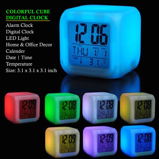 Colourful Cube Digital Clock Alarm Clock 7 LED Color Digital Display - Image 4