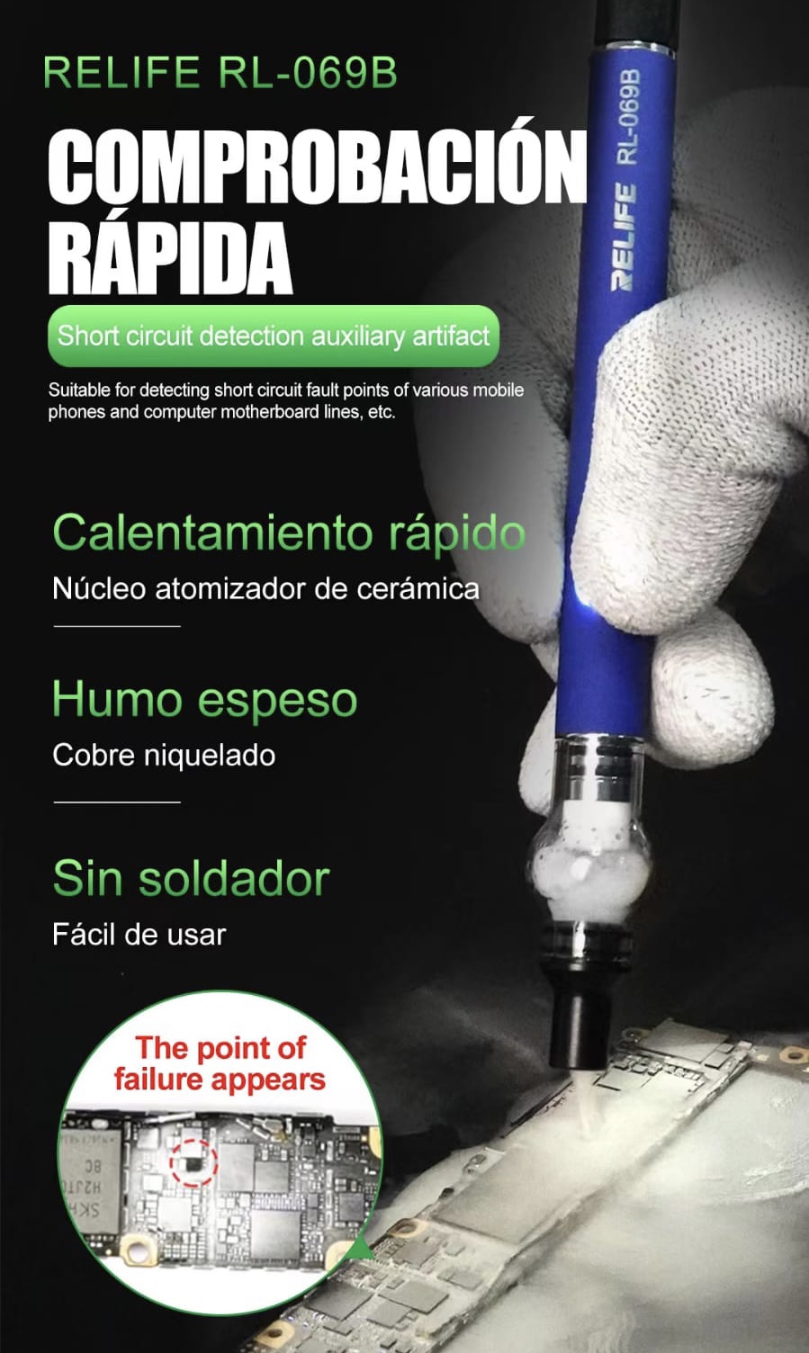 RELIFE RL-069B ROSIN ATOMIZATION SHORT CIRCUIT DETECTOR PEN.