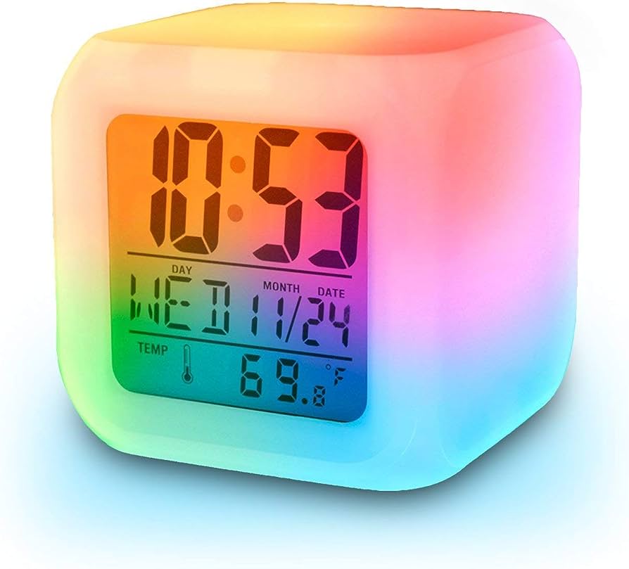 Colourful Cube Digital Clock Alarm Clock 7 LED Color Digital Display