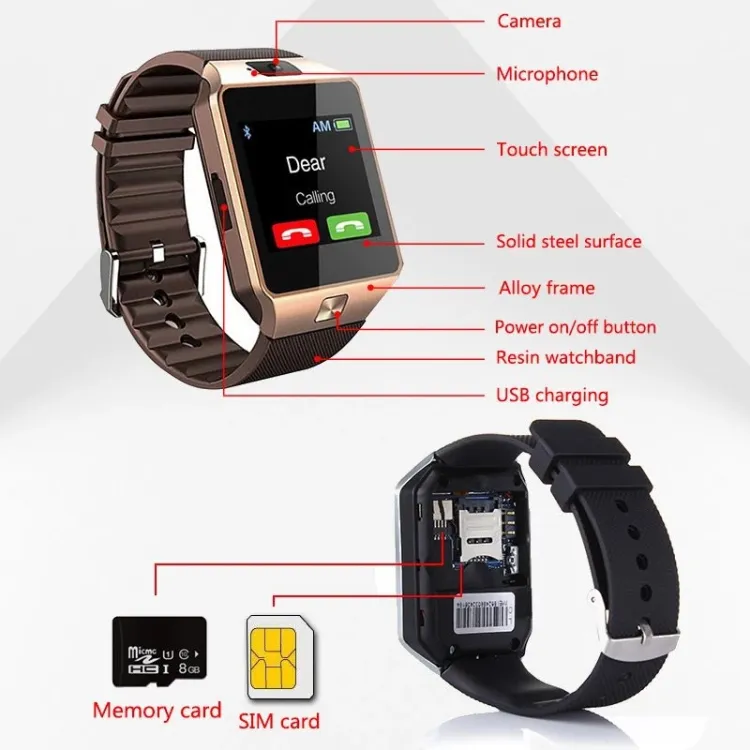 New Sim supported smart watch with SD card and Camera