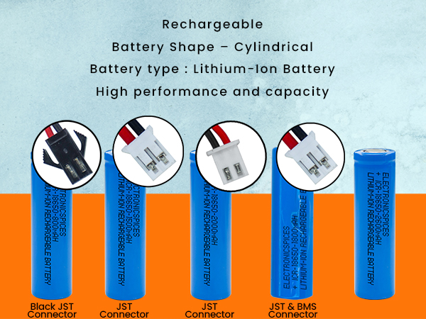 Electronic Spices 2200mAh Rechargeable Battery Lithium-ion with Wire and Black JST Connector Without BMS