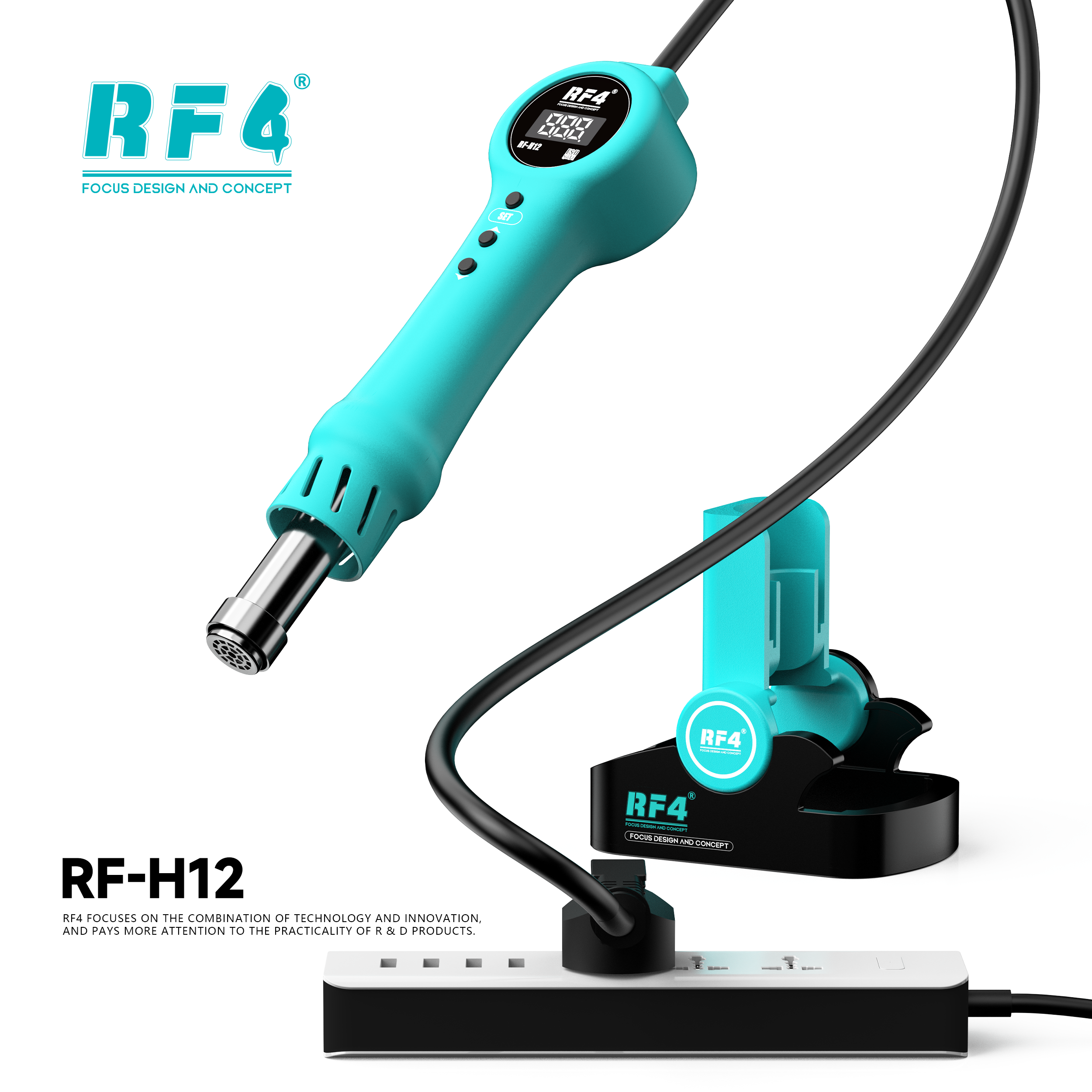 RF4 RF-H12 LCD Digital Display Integrated Hot Air Gun with Stand Base